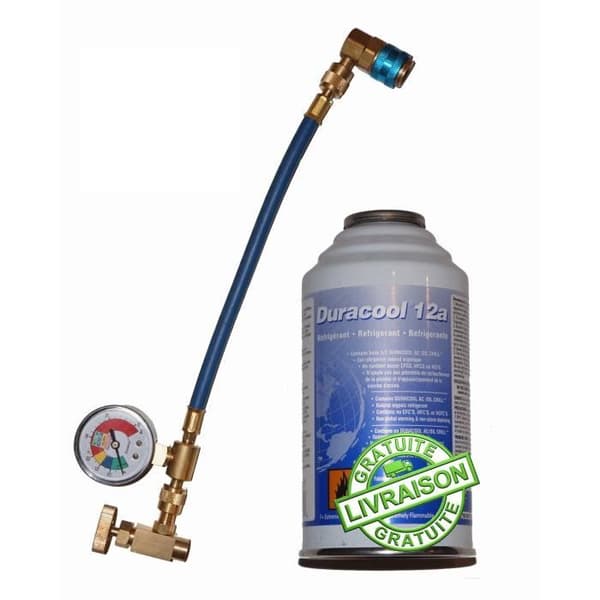 Ombudsbad - Duracool - Flexibelt + Manometer - Kompatibel med R134a och R12 - 484g R134a