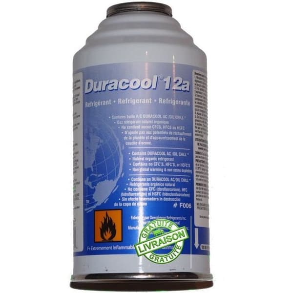 Ombordning av klimatklimat Duracool 12a (kompatibel med R134a och R12). 170g motsvarar 484g R134a.