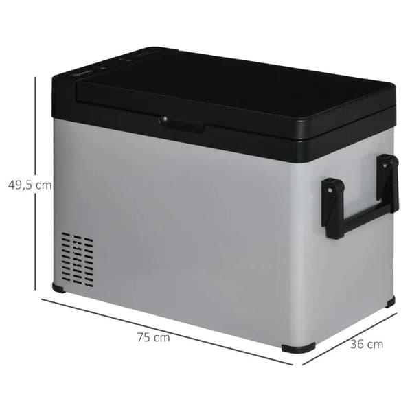 Rootz Bilkøleskab - Bilkøleboks - 50L Køleboks - Rejsekøleskab - Køleskab - Med LCD Display - Grå/Sort - 75L x 36W x 49,5H cm
