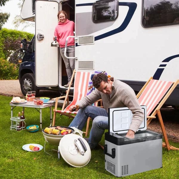 Rootz Bilkøleskab - Bilkøleboks - 50L Køleboks - Rejsekøleskab - Køleskab - Med LCD Display - Grå/Sort - 75L x 36W x 49,5H cm