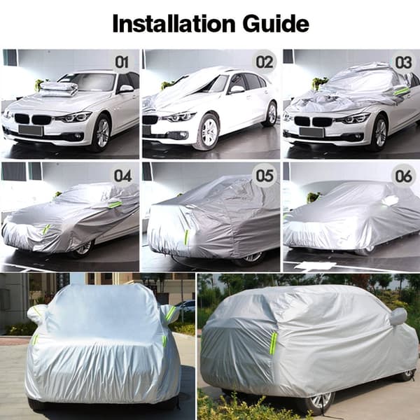 Sølv 190T Universal fuld bilcover med reflektor spejlcover Udendørs Indendørs Solcreme Anti UV Støvtæt Auto Styling Til Sedan Bil