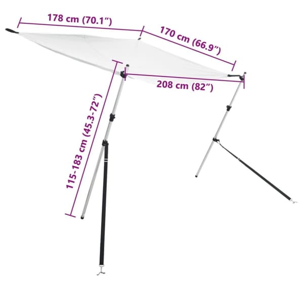 vidaXL solsejl til båd 170x208x(115-183) cm forlængerdel hvid