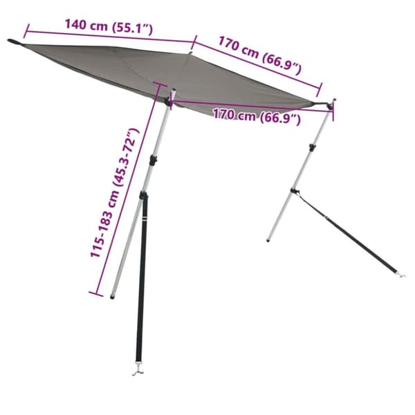 vidaXL Förlängningsdel för båtkapell antracitgrå 170x170x(113-182,5)cm