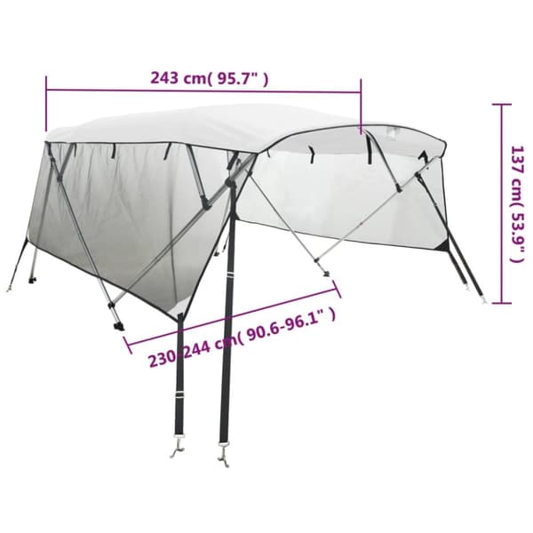 vidaXL Båtkapell med 4 bågar med sidoväggar i nät 243x(230-244)x137 cm
