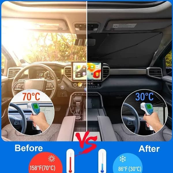 Lollanda Car Sunshade 140x90 cm – foldbar forrude solskærm, UV-beskyttelse og varmeisolering