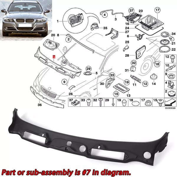 Vinduesvisker Cowl Dæksel Trim, Passer til BMW E90 E91, Venstrehåndsdriver, Sort,venstrehåndsdrift