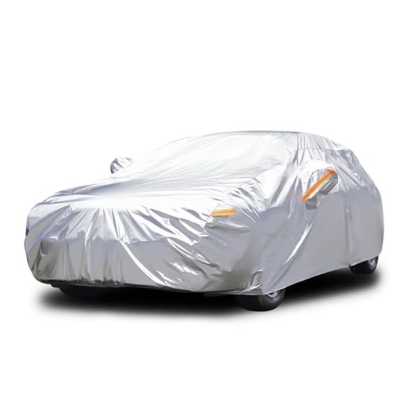 Vedenpitävä autosuoja 6-kerroksinen – UV- ja aurinkosuoja – Heijastavat nauhat – Katumaastureille 51 cm asti – Hopea