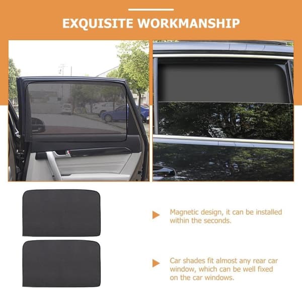 Lollanda Car Sun Shade 2-pakkaus, Aurinkosuojaverho, Lämmöneristys - Magneettinen, UV-suoja, Musta - Takaikkuna / Etuikkuna, Helppo asentaa