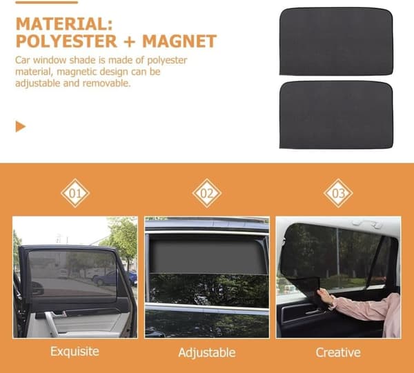 Lollanda Car Sun Shade 2-pakkaus, Aurinkosuojaverho, Lämmöneristys - Magneettinen, UV-suoja, Musta - Takaikkuna / Etuikkuna, Helppo asentaa