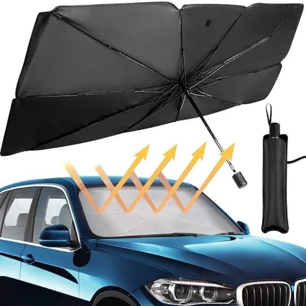 Lollanda Solskærmsbil, Stor Smart Solskærm – Foldbar, Varmebeskyttelse, 125x65/140x80cm, UV-beskyttelse, Forrude, Paraply