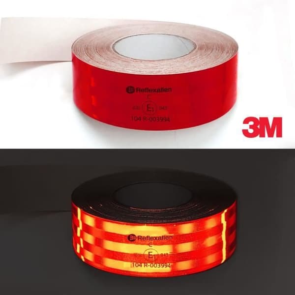 3M-godkänd retroreflekterande självhäftande film, för fordonskanter, röd, 50 mm x 1 mt