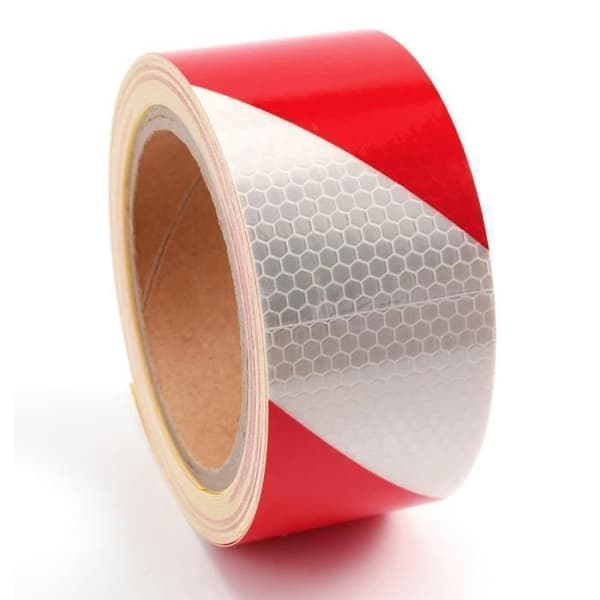 10m x 5cm Självhäftande tejp Reflextejp Ljusröd + vit färg