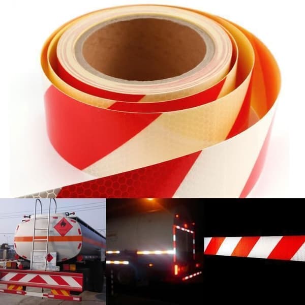 10m x 5cm Självhäftande tejp Reflextejp Ljusröd + vit färg