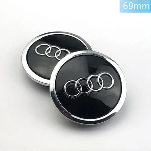 4st Audi-logotyp 69 mm hjulcentrumnavskydd Fälgemblem Svart fälgmärke