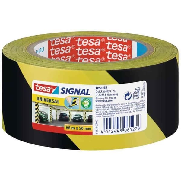 TESA självhäftande varningstejp - Svart / Gul (PP) - 66m x 50mm