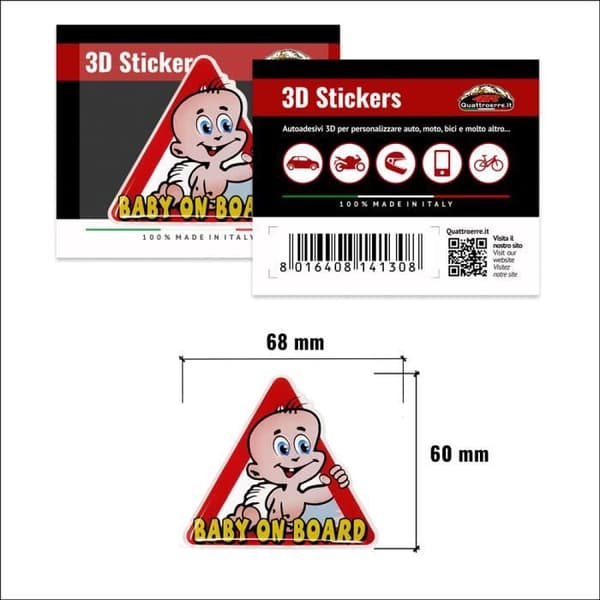 3D-dekal Baby on Board, 68 x 60 mm