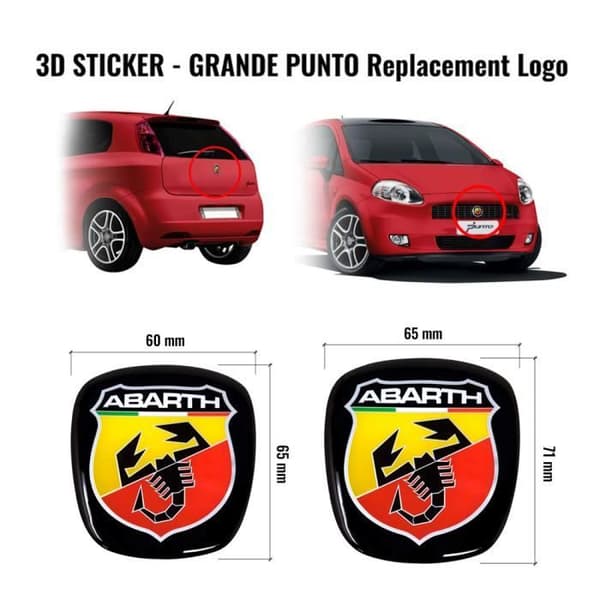 3D-dekal - Abarth - Ersättningslogotyp - Fiat Grande Punto - 2 delar - Flexibel och hållbar