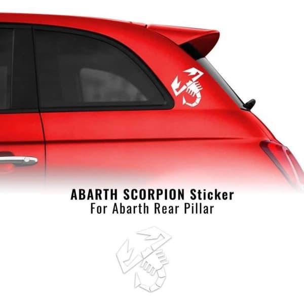 Klistermärke - Abarth - Fiat 500 Abarth - Vit - 120 mm - Hög upplösning