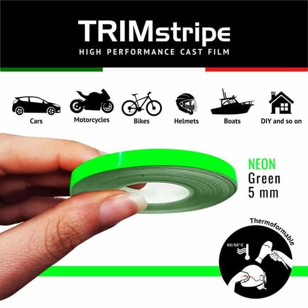 Självhäftande remsor - Trimband - Neongrön - 5 mm x 10 mt - Termoformbar - Väderbeständig