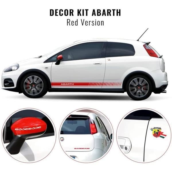 Dekorationskit - Abarth - Punto - Röd - 2 självhäftande band - 3D-klistermärke