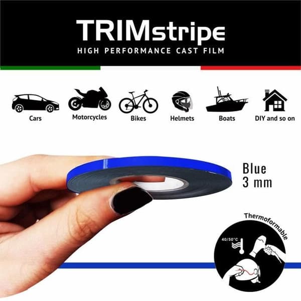 Självhäftande remsor - Trimband - Blå - 3 mm x 10 mt - Termoformbar - Väderbeständig