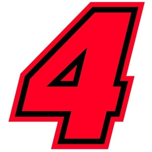 Autocollant - Moto GP - Nummer 4 - Röd Fluo - Höjd 10 cm - Motståndskraftig klistermärke