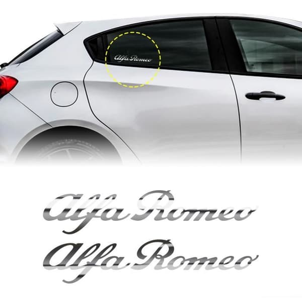 Alfa Romeo-klistermärken för fönster eller kaross, krom, 13 cm, 2 st
