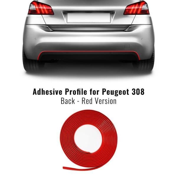 Bakre självhäftande profil för Peugeot 308 bil, röd