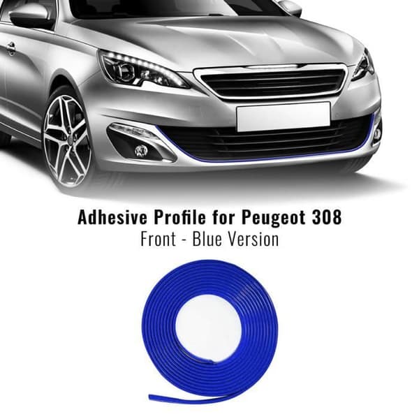 Främre självhäftande profil för Peugeot 308 bil, blå