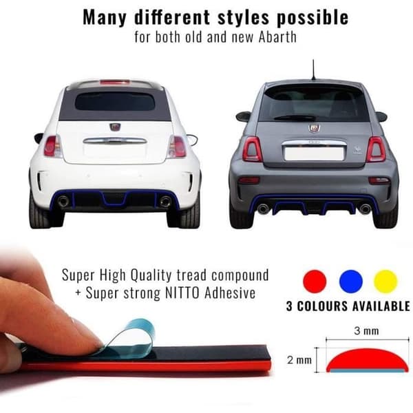 Självhäftande profil - Fiat - 500 Abarth - Blå - 3 mm x 300 cm - 1 rengöringsduk
