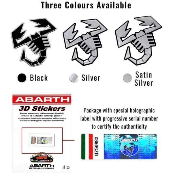 3D-dekal - Fiat - 500 Abarth - Scorpion Black - Flexibel - Oföränderlig - Tillverkad i Italien