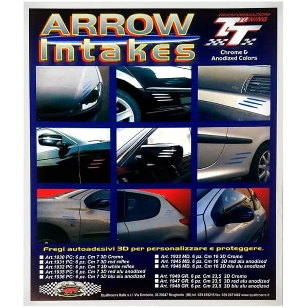 3D Arrow Intakes Bildekaler, Krom, 23,5 cm, 6 stycken