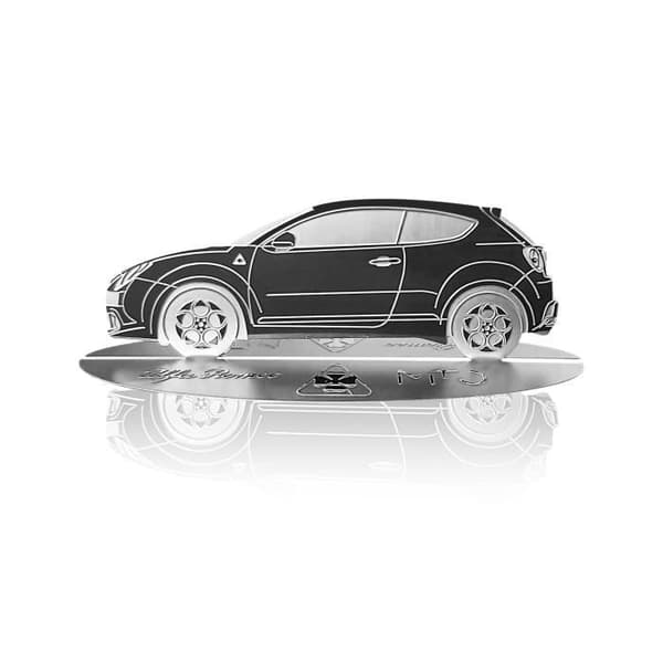 Modellskala - Alfa Romeo - Mito - Rostfritt stål - Graverad siluett - Transparent vitrinskåp