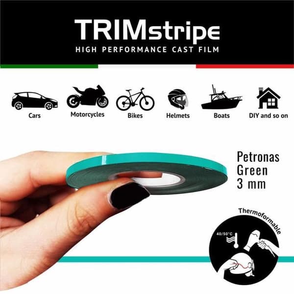 Klistret Band - Petronas - Trim Stripes - Grön - 3 mm x 10 mt - Termoformbar