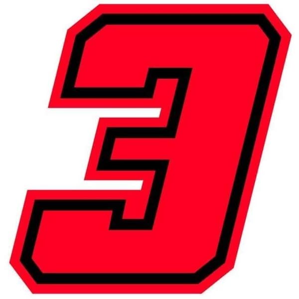 Klistermärke nummer 3 Moto GP självhäftande nummer, Fluorescerande Röd, h 10 cm