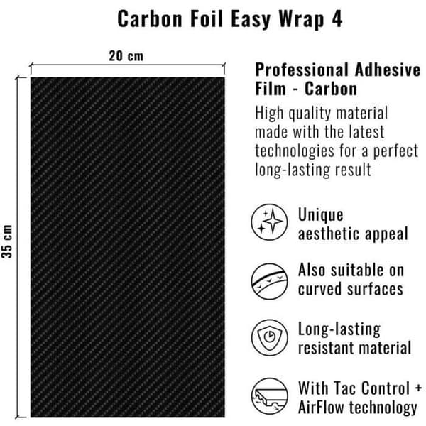 Självhäftande film för bilinpackning - Carbon Easy Wrap - 20 x 35 cm - Spatel och skärare ingår - Röd