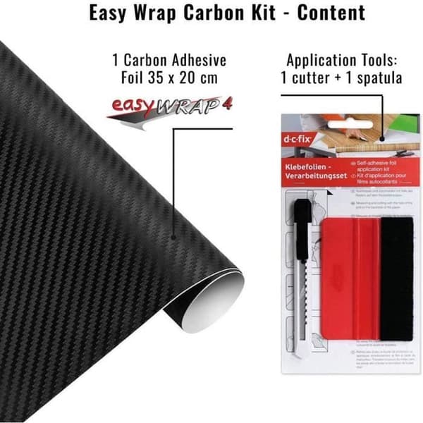 Självhäftande film för bilinpackning - Carbon Easy Wrap - 20 x 35 cm - Spatel och skärare ingår - Röd