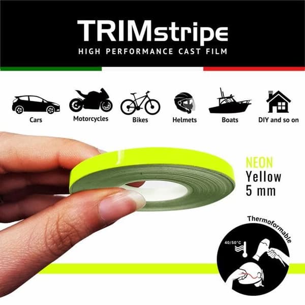Självhäftande remsor - Trimband - Neongul - 5 mm x 10 mt - Termoformbar - Väderbeständig