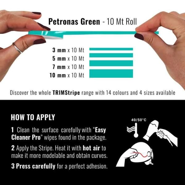 Självhäftande remsor - Trimband - Petronas Green - 7 mm x 10 mt - Termoformbar - Väderbeständig