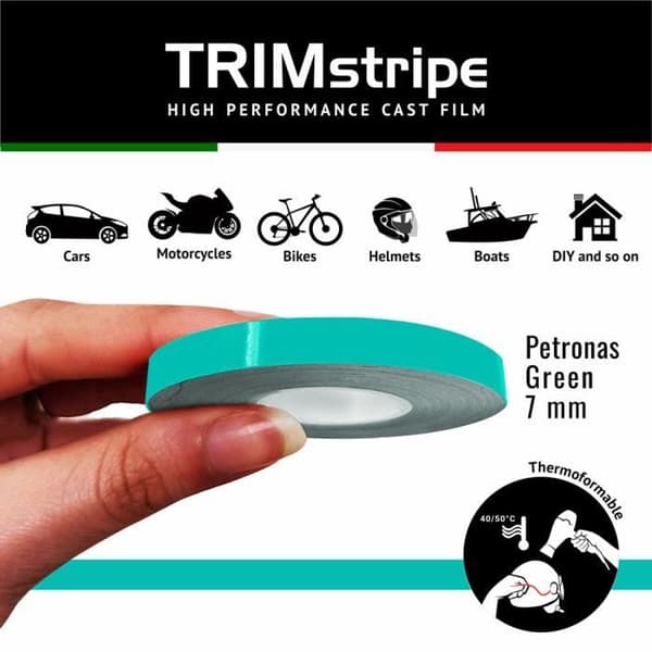 Självhäftande remsor - Trimband - Petronas Green - 7 mm x 10 mt - Termoformbar - Väderbeständig