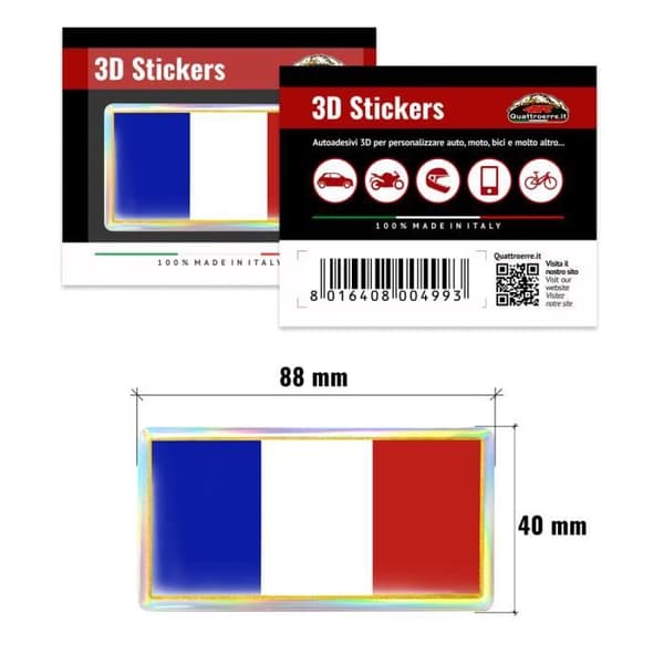 3D France Flag Sticker, 88 x 40 mm