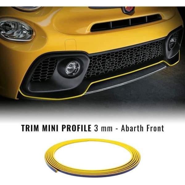 Självhäftande profil - Fiat - 500 Abarth - Gul - 3 mm x 300 cm - 1 rengöringsduk
