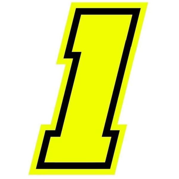 Dekal - GP - Nummer 1 - Fluorescerande gul - Höjd 10 cm - Motorcykellim