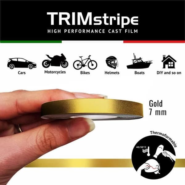 Självhäftande remsor - Trimband - Guld - 7 mm x 10 mt - Termoformbar - Väderbeständig