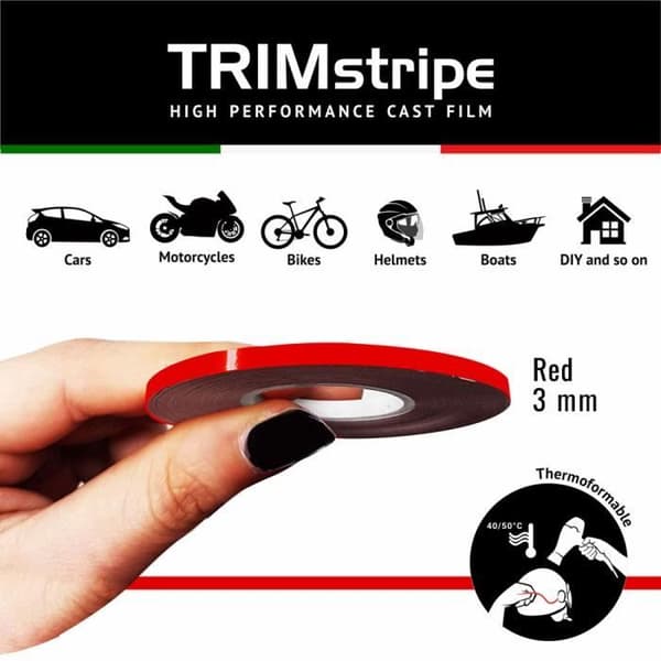 Klistret Band - Trim Stripes - Röd - 3 mm x 10 mt - Thermoformbar - Väderbeständig