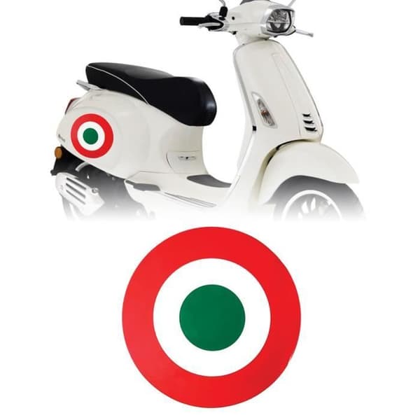 Italiens flagga runddelklistermärke för Vespa Piaggio, diameter 20 cm