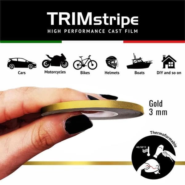 Tejp - Trim Stripes - 3 mm x 10 mt - VINYL CAST - Termoformbar - Guld