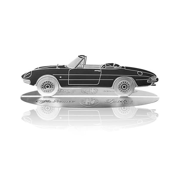 Dekorationsobjekt - Alfa Romeo - Spider Duetto - Graverad silhuett - Rostfritt stål - Transparent vitrinskydd