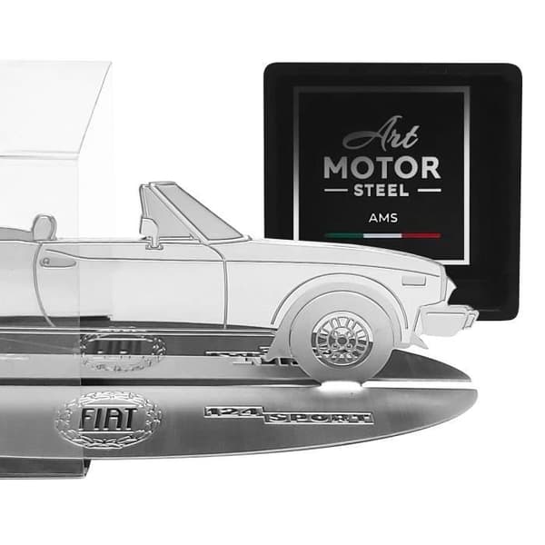 Silhuett Bil - Fiat - 124 Sport - Rostfritt Stål - Transparent Vitrin - Självbärande Bas