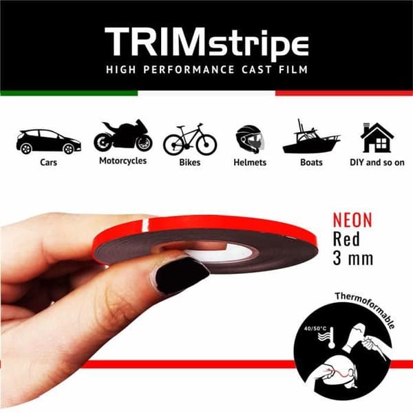 Klebande - Trim Stripes - Neonröd - 3 mm x 10 mt - CAST Vinyl - Mångsidig användning
